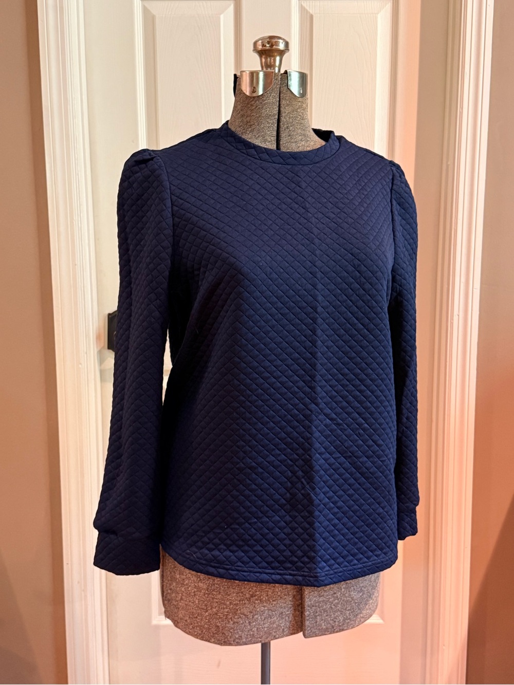 Quilted Navy Long-Sleeve Women's Top